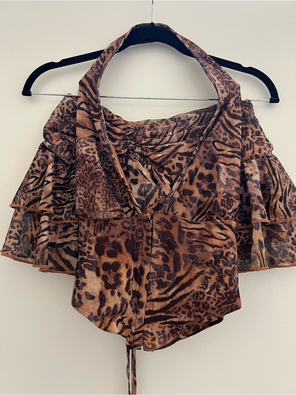 Animal Print Mesh Corset Top & Ruffle Mini Skirt Set